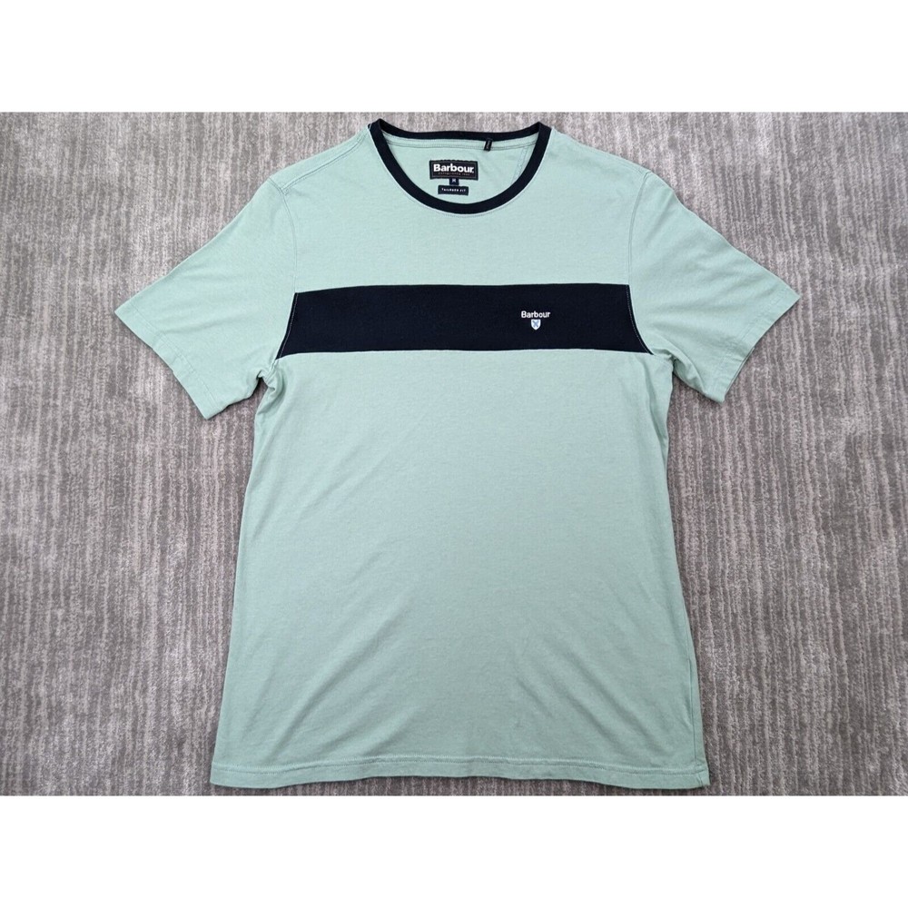 BARBOUR T Shirt Mens Medium Tailored Fit Short Sleeve Crew Neck Seafoam Navy
